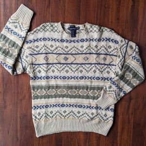 nautica multicolor patterned crewneck fisherman sweater